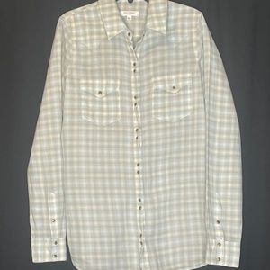 Equipment Femme Blue and white plaid snap down shirt